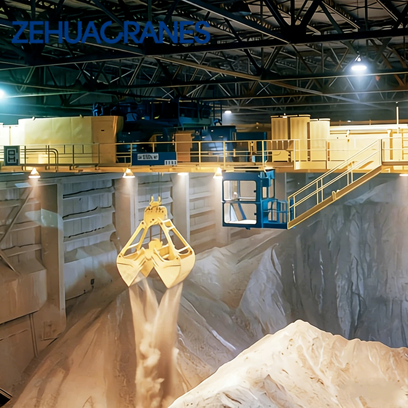 Intelligent Cement Crane Double Girder Overhead Crane with Gear-Driven Motor Clamshell Grab for Cement Handling