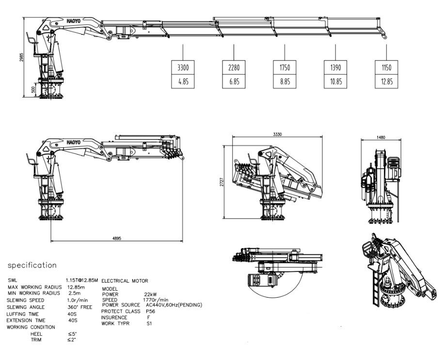 Deck Crane Knuckle Boom Crane Marine Yacht Cargo Ship Hydraulic Knuckle Folding Boom Boat Deck Crane